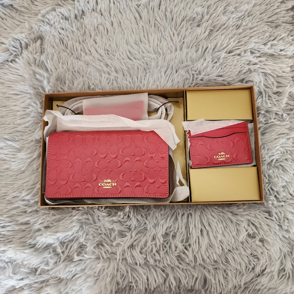 COACH Boxed Anna Foldover Clutch Crossbody And Card Set In Signature Leather - Picture 4 of 10
